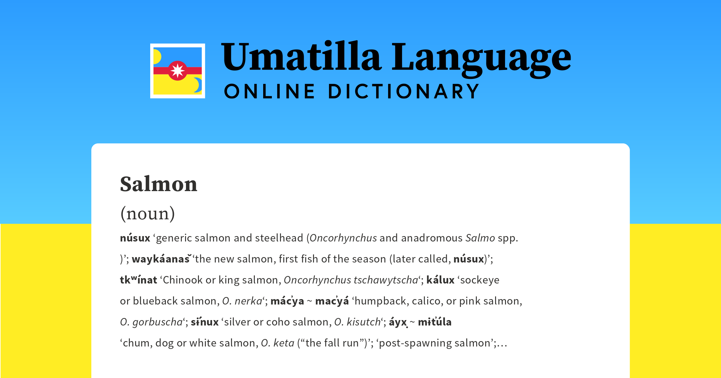 Salmon Umatilla Language Online Dictionary