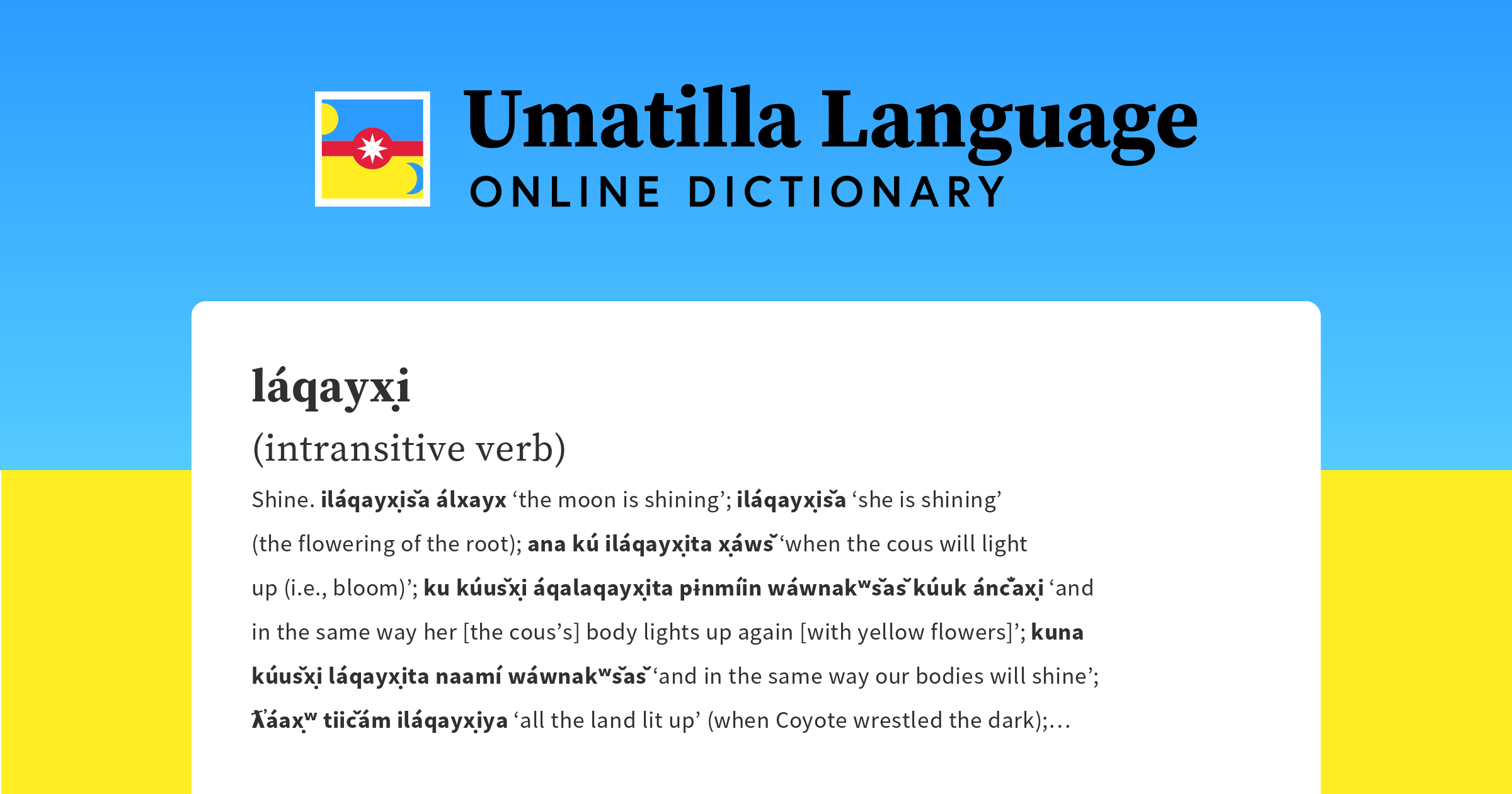 láqayx̣i Umatilla Language Online Dictionary