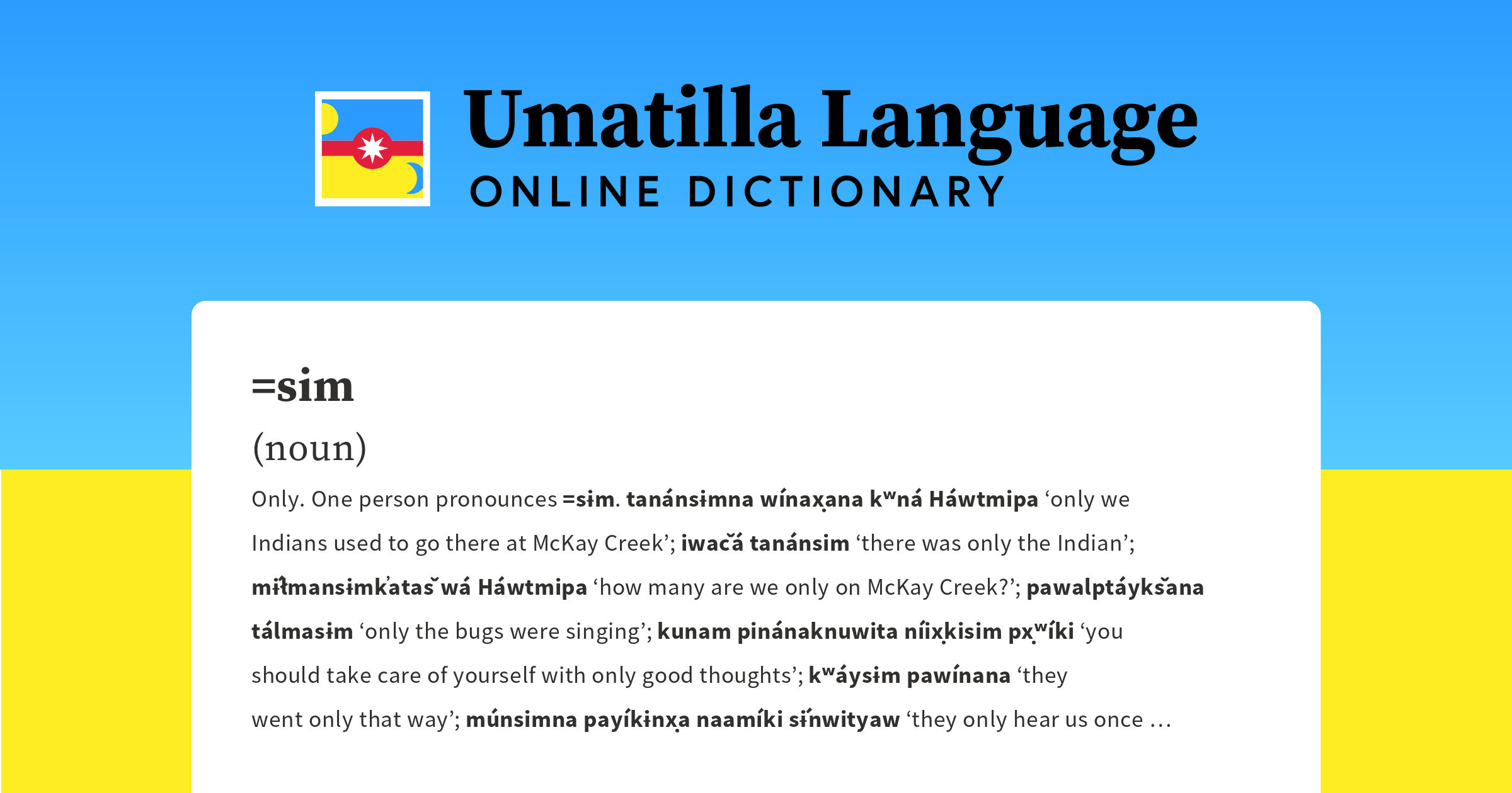 =sim Umatilla Language Online Dictionary